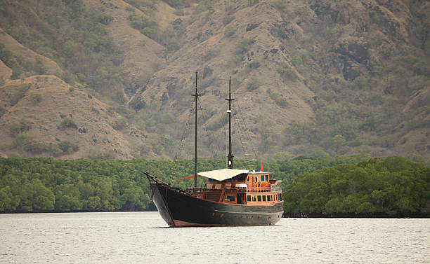 Indonesian Dive Boat anchored in Komodo National Park, Flores, Indonesia.